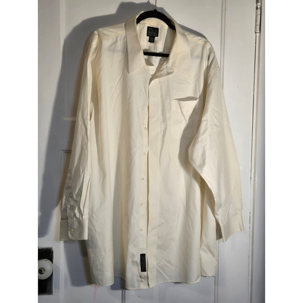 Jos A Bank Travelers Collection Mens 20-35 Cream Cotton Button Down Dress Shirt